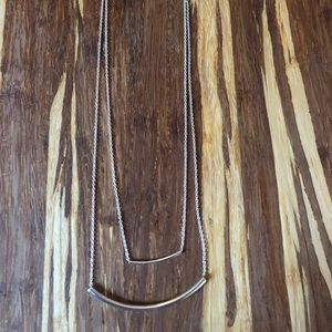 Double silver tone bar necklace